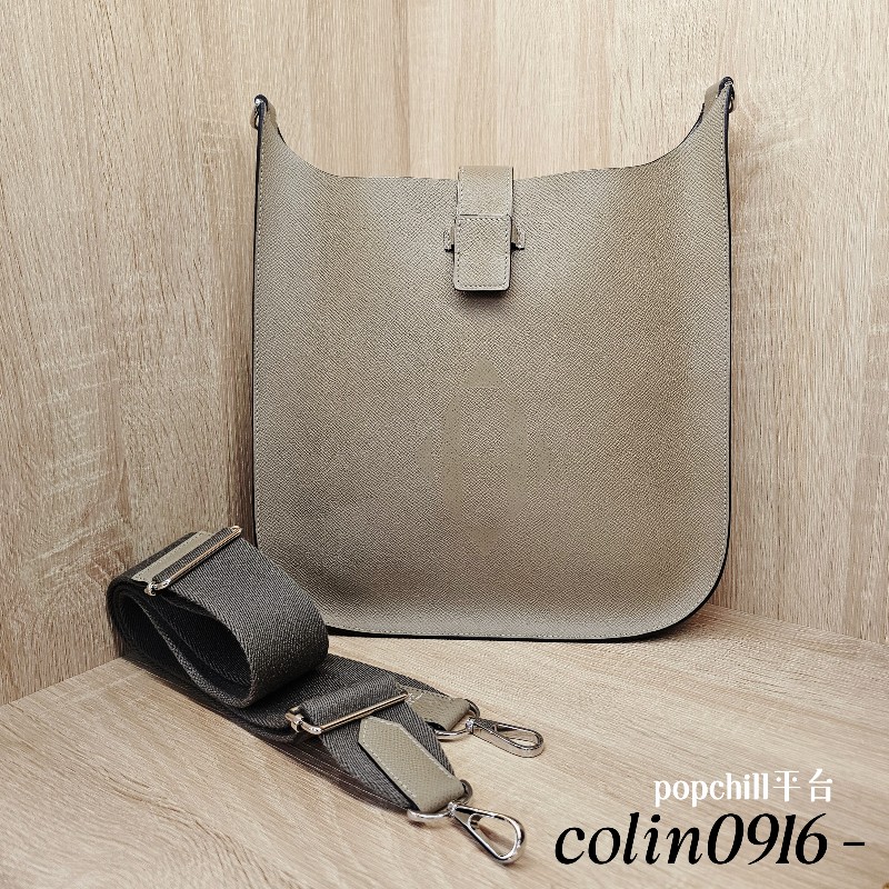 [超甜價愛馬仕聖誕獻禮🎁] Hermes大象灰銀釦Evelyne Sellier29肩斜背包-0