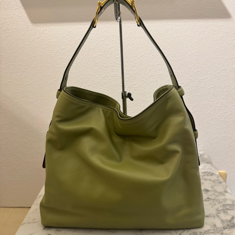 Gucci牛油果綠金馬銜釦單肩包-0