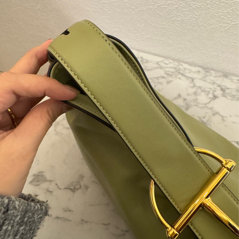 Gucci牛油果綠金馬銜釦單肩包-12