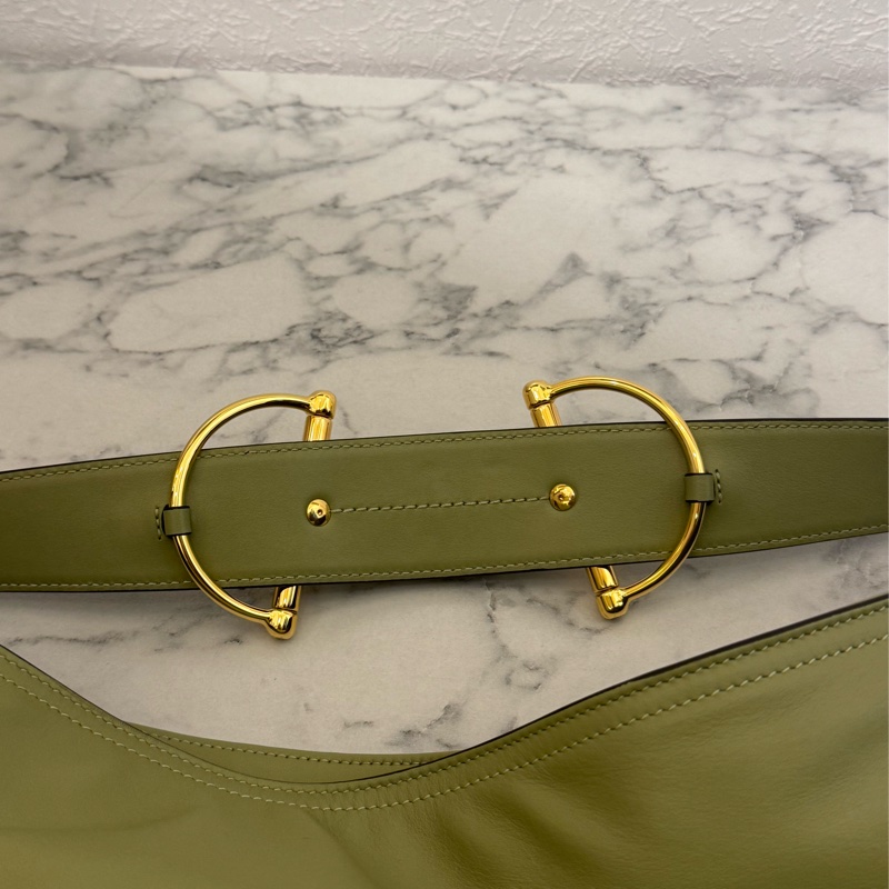 Gucci牛油果綠金馬銜釦單肩包-24