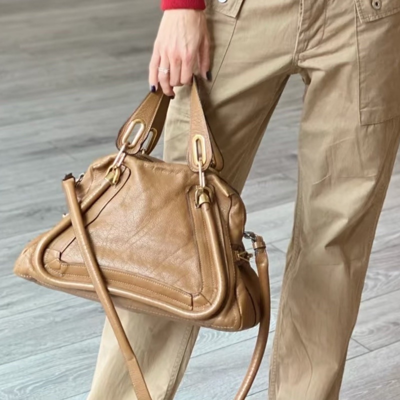 莉亞精品♡ Chloe Paraty 棕牛皮手提斜背包 二手-1