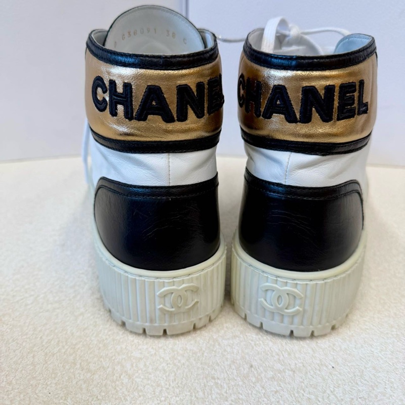 Chanel香奈兒黑白拼色高幫鞋 38碼 幾乎全新-3