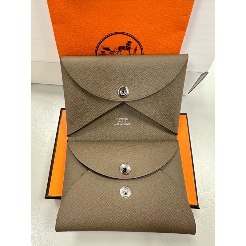 Hermes Calvi Duo 愛馬仕零錢卡包 epsom W刻 大象灰-0