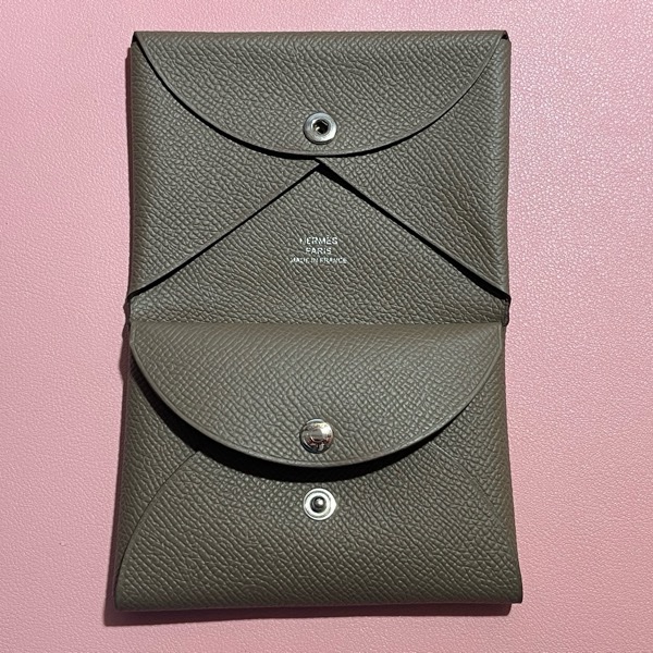 Hermes Calvi Duo 愛馬仕零錢卡包 epsom W刻 大象灰-1