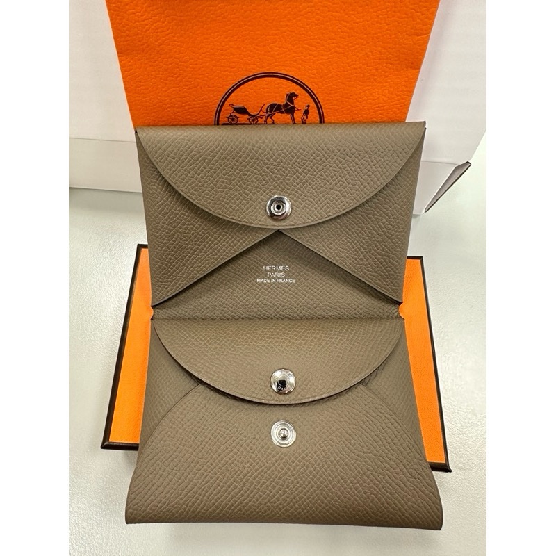 Hermes Calvi Duo 愛馬仕零錢卡包 epsom W刻 大象灰-15