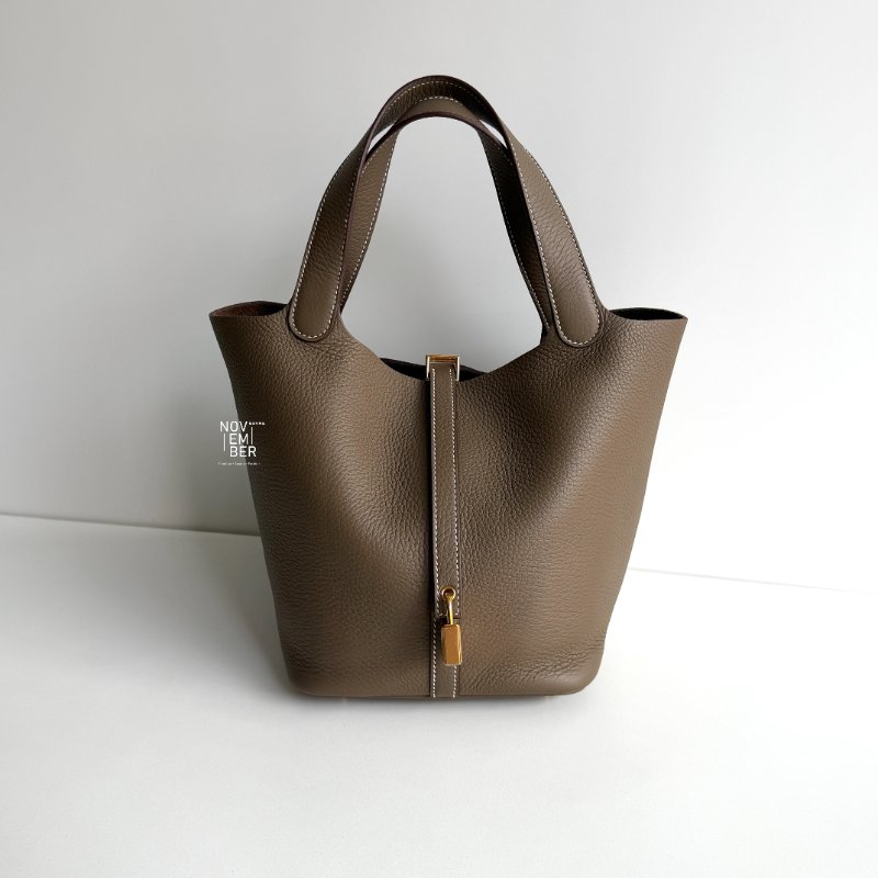 99新🆕Hermès 愛馬仕 Picotin 22 大象灰金釦-0
