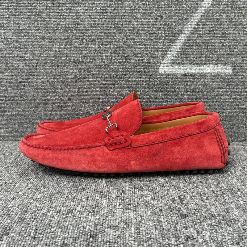 LV 路易威登 紅色麂皮小馬銜扣豆豆鞋碼40碼-0