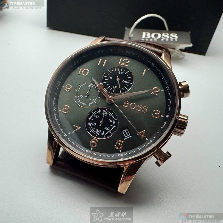 BOSS手錶,編號HB1513496,44mm玫瑰金錶殼,咖啡色錶帶款-1