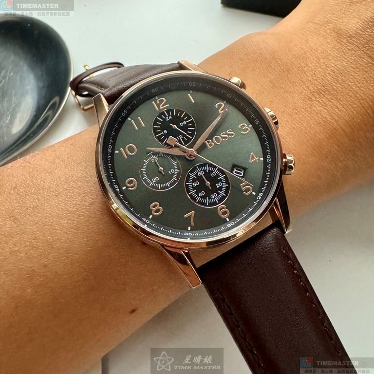 BOSS手錶,編號HB1513496,44mm玫瑰金錶殼,咖啡色錶帶款-3