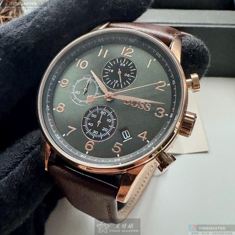 BOSS手錶,編號HB1513496,44mm玫瑰金錶殼,咖啡色錶帶款-8