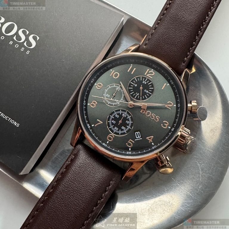BOSS手錶,編號HB1513496,44mm玫瑰金錶殼,咖啡色錶帶款-12