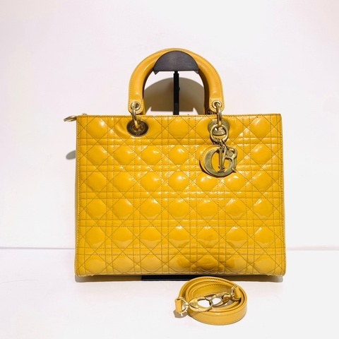Dior迪奥 戴妃七格漆皮姜黄色单肩包