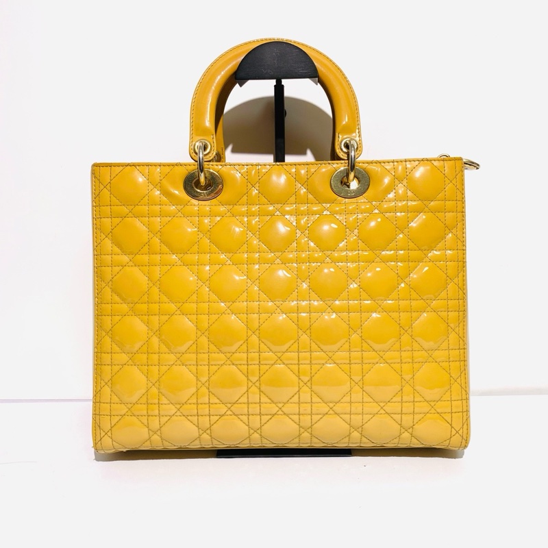 Dior迪奥 戴妃七格漆皮姜黄色单肩包-1