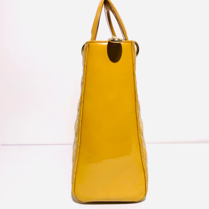 Dior迪奥 戴妃七格漆皮姜黄色单肩包-2