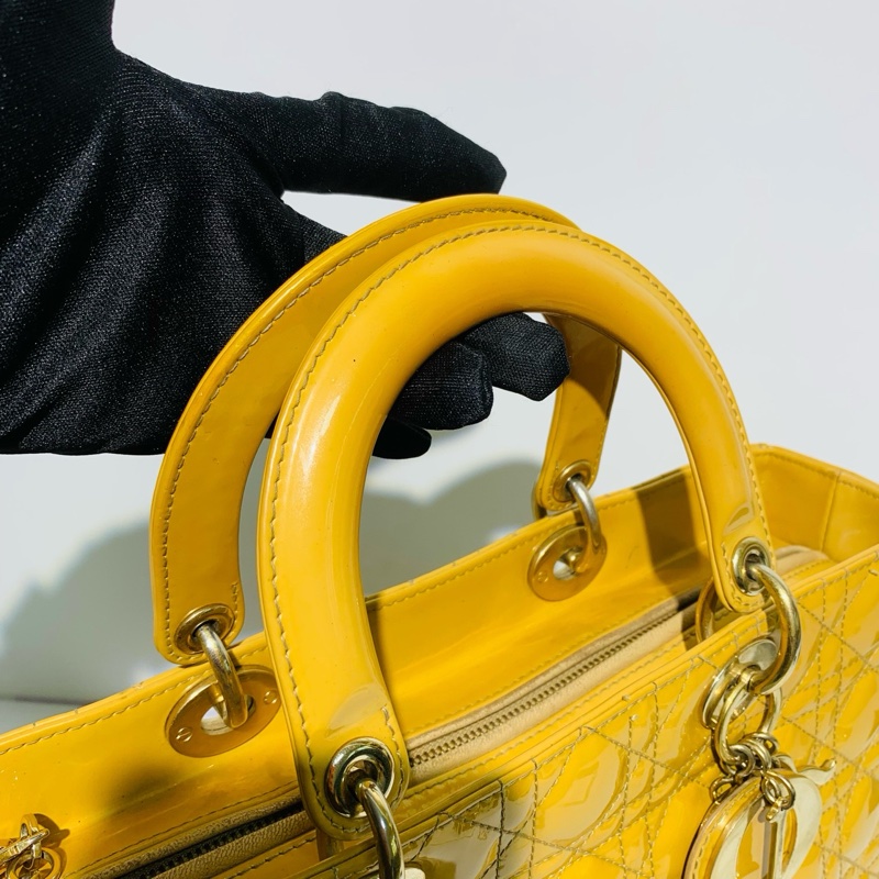 Dior迪奥 戴妃七格漆皮姜黄色单肩包-6