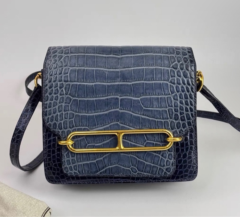 98新Hermes愛馬仕 roulis mini 霧面金棕鰐魚拼亮面蜜糖棕方塊鰐魚 豬鼻子包,金扣A刻-0