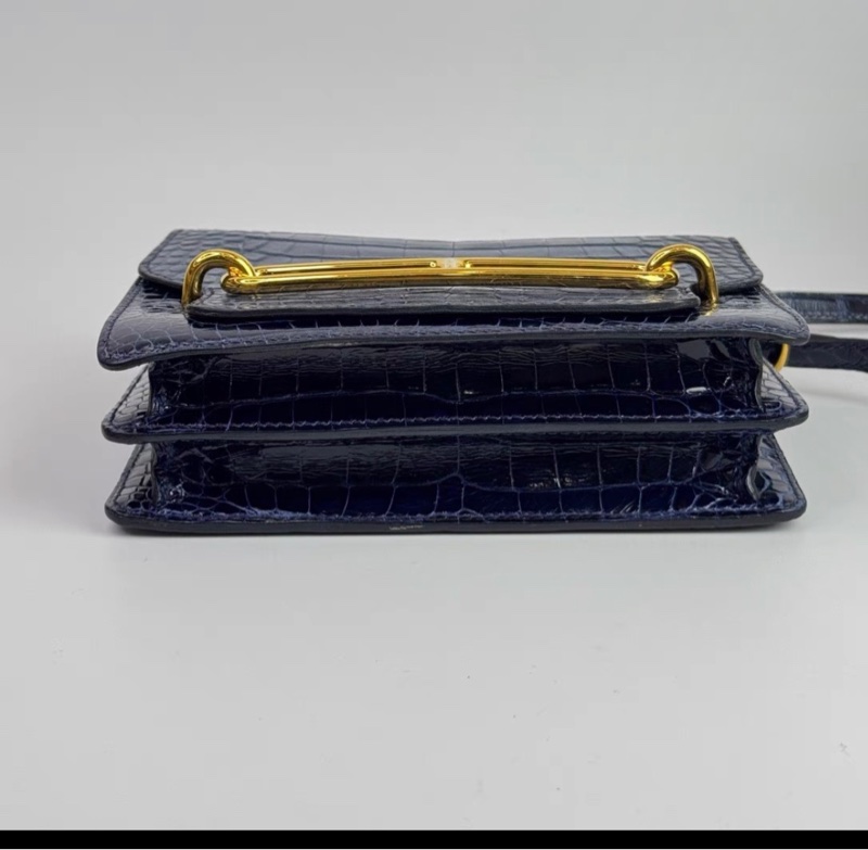 98新Hermes愛馬仕 roulis mini 霧面金棕鰐魚拼亮面蜜糖棕方塊鰐魚 豬鼻子包,金扣A刻-4