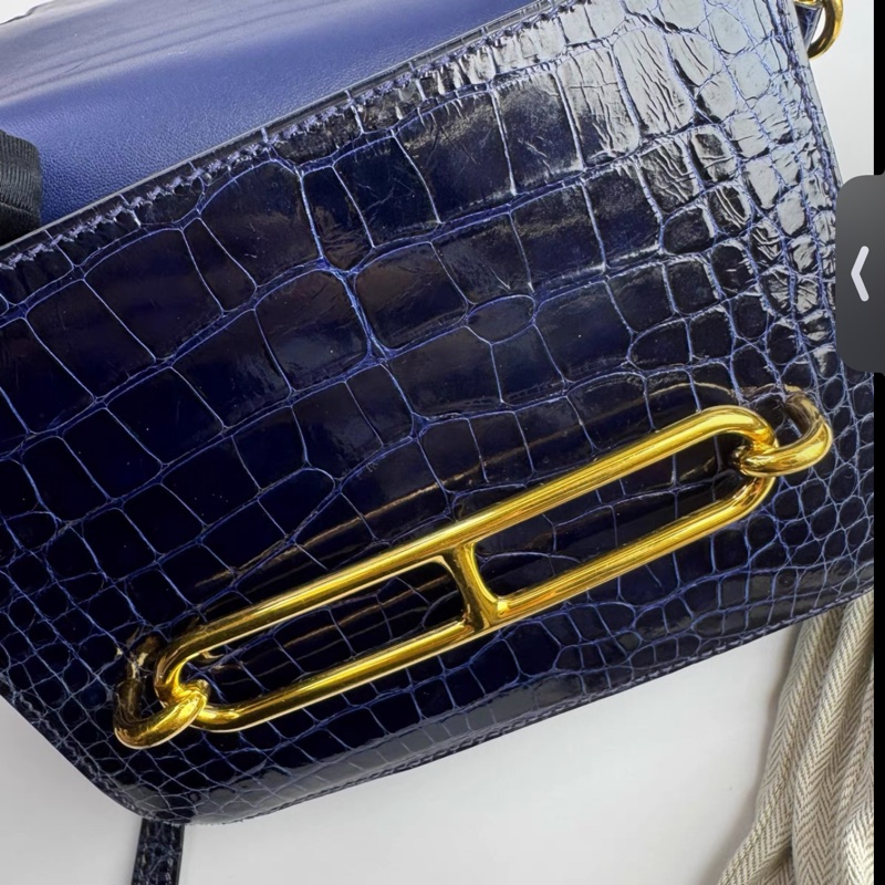 98新Hermes愛馬仕 roulis mini 霧面金棕鰐魚拼亮面蜜糖棕方塊鰐魚 豬鼻子包,金扣A刻-5