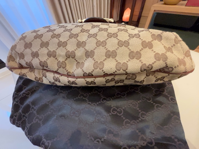 Gucci 137592 編織 米色咖啡色GG 帆布 Hobo 配馬銜扣復古 單肩包 手提包 二手精品-12