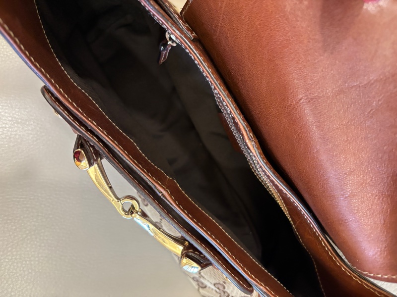 Gucci 137592 編織 米色咖啡色GG 帆布 Hobo 配馬銜扣復古 單肩包 手提包 二手精品-14