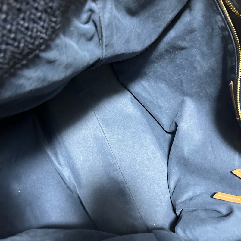 Miu miu TESSUTO 鉤針編織手袋竹編托特 tote bag 條紋編織手提袋 藍色與常春藤-3