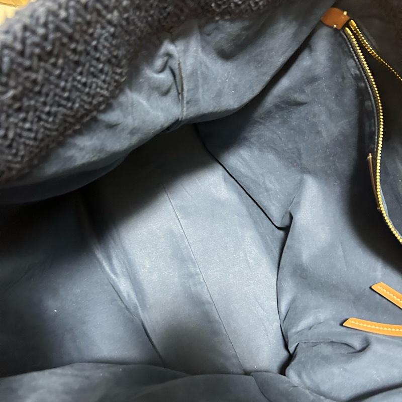 Miu miu TESSUTO 鉤針編織手袋竹編托特 tote bag 條紋編織手提袋 藍色與常春藤-4