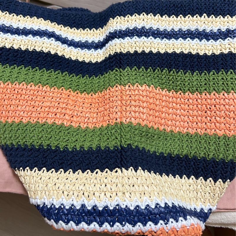 Miu miu TESSUTO 鉤針編織手袋竹編托特 tote bag 條紋編織手提袋 藍色與常春藤-13