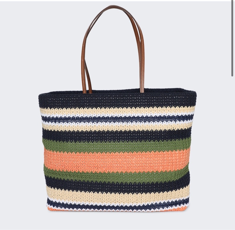 Miu miu TESSUTO 鉤針編織手袋竹編托特 tote bag 條紋編織手提袋 藍色與常春藤-18