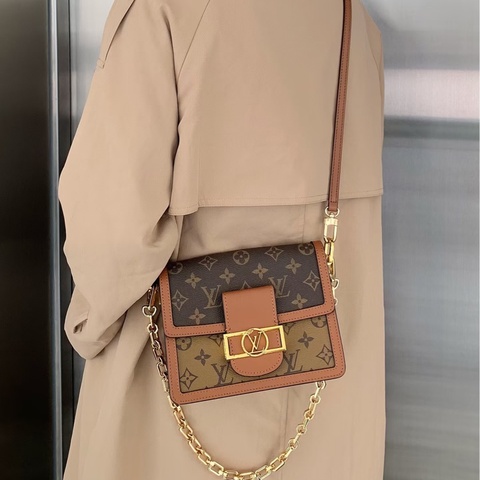 🥨路易威登中號達芙妮 LV原花雙色金釦達芙妮Dauphine MM側背鏈包M45958