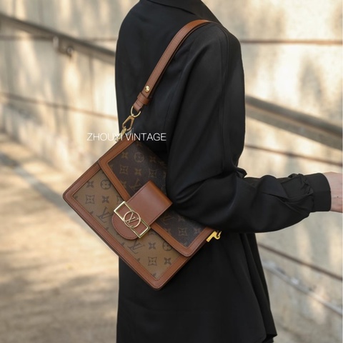 🥨路易威登中號達芙妮 LV原花雙色金釦達芙妮Dauphine MM側背鏈包M45958