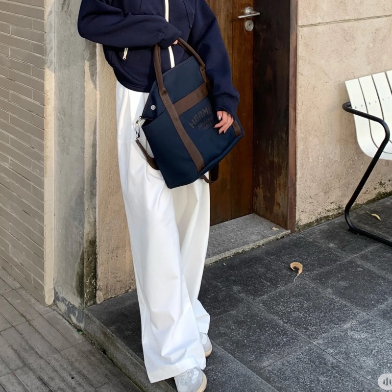 🤎愛馬仕馬術包HERMES海軍藍帆布THE Grooming火橘色內裡托特包H068312CKAB-3