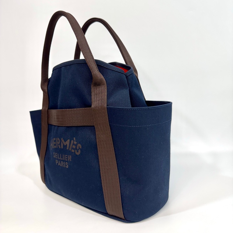 🤎愛馬仕馬術包HERMES海軍藍帆布THE Grooming火橘色內裡托特包H068312CKAB-6
