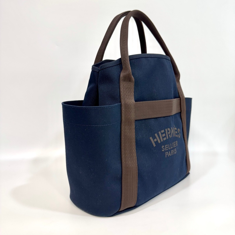 🤎愛馬仕馬術包HERMES海軍藍帆布THE Grooming火橘色內裡托特包H068312CKAB-7