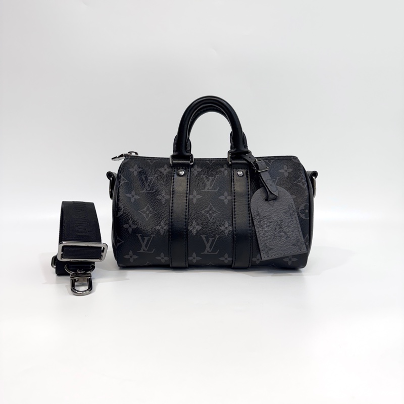 🖤路易威登黑武士LV黑灰原花銀釦Keepall 25手提斜背包M46271-4