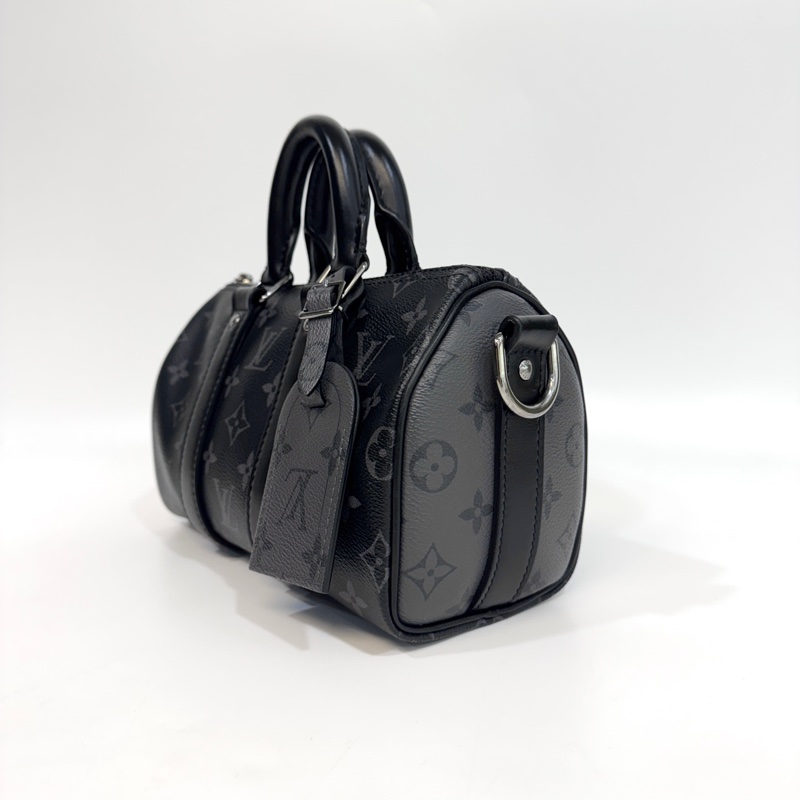 🖤路易威登黑武士LV黑灰原花銀釦Keepall 25手提斜背包M46271-5