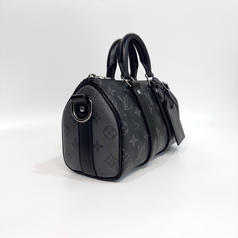 🖤路易威登黑武士LV黑灰原花銀釦Keepall 25手提斜背包M46271-6