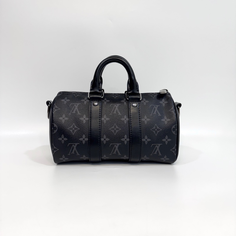 🖤路易威登黑武士LV黑灰原花銀釦Keepall 25手提斜背包M46271-7