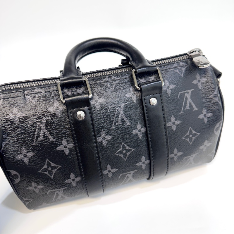 🖤路易威登黑武士LV黑灰原花銀釦Keepall 25手提斜背包M46271-15