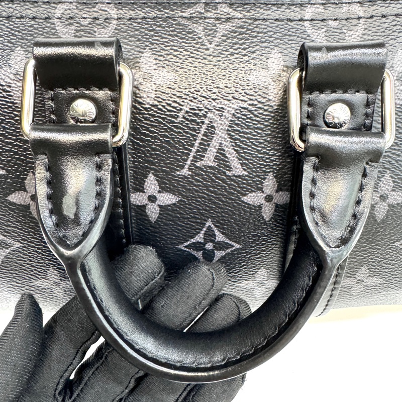 🖤路易威登黑武士LV黑灰原花銀釦Keepall 25手提斜背包M46271-21