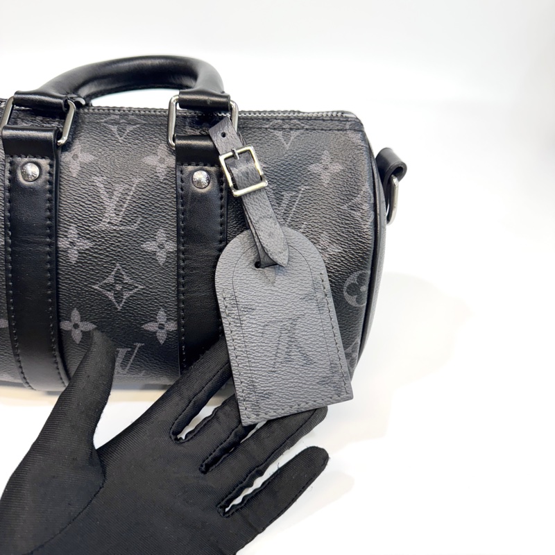 🖤路易威登黑武士LV黑灰原花銀釦Keepall 25手提斜背包M46271-22