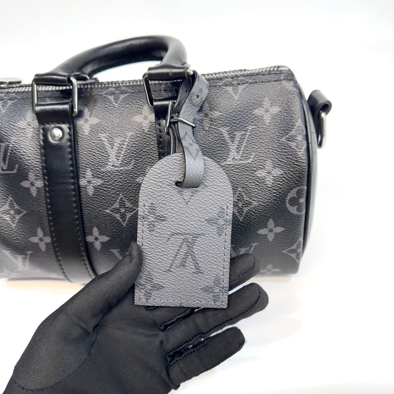 🖤路易威登黑武士LV黑灰原花銀釦Keepall 25手提斜背包M46271-23