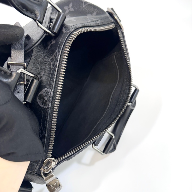 🖤路易威登黑武士LV黑灰原花銀釦Keepall 25手提斜背包M46271-28