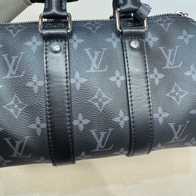 🖤路易威登黑武士LV黑灰原花銀釦Keepall 25手提斜背包M46271-16
