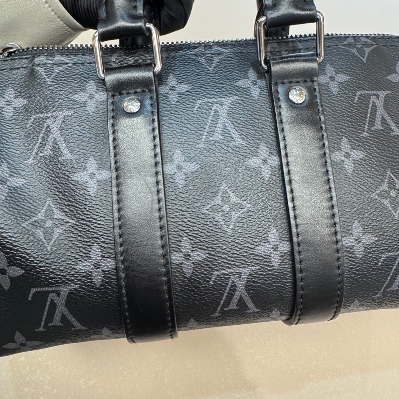 🖤路易威登黑武士LV黑灰原花銀釦Keepall 25手提斜背包M46271-17