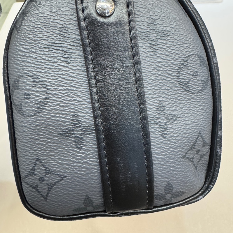 🖤路易威登黑武士LV黑灰原花銀釦Keepall 25手提斜背包M46271-20