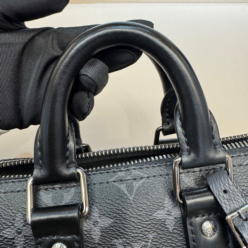 🖤路易威登黑武士LV黑灰原花銀釦Keepall 25手提斜背包M46271-28