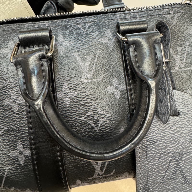 🖤路易威登黑武士LV黑灰原花銀釦Keepall 25手提斜背包M46271-29