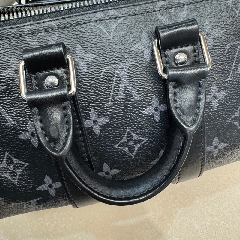 🖤路易威登黑武士LV黑灰原花銀釦Keepall 25手提斜背包M46271-31