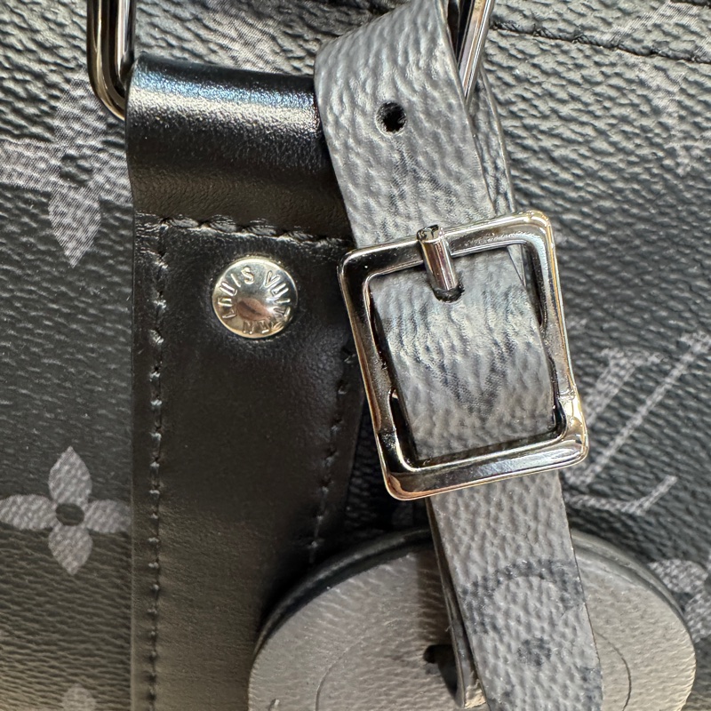 🖤路易威登黑武士LV黑灰原花銀釦Keepall 25手提斜背包M46271-44