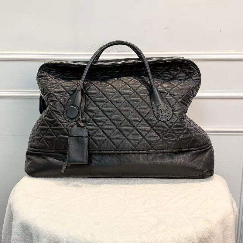 Chanel 旅行包 黑銀 保齡球包 雙C logo 肩帶款-0
